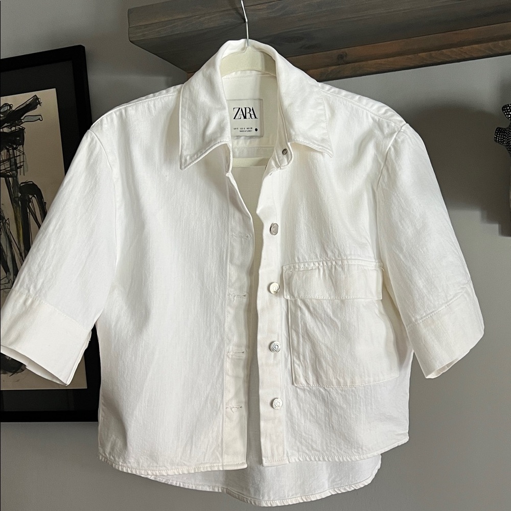Zara Women’s White Denim Button Down Shirt